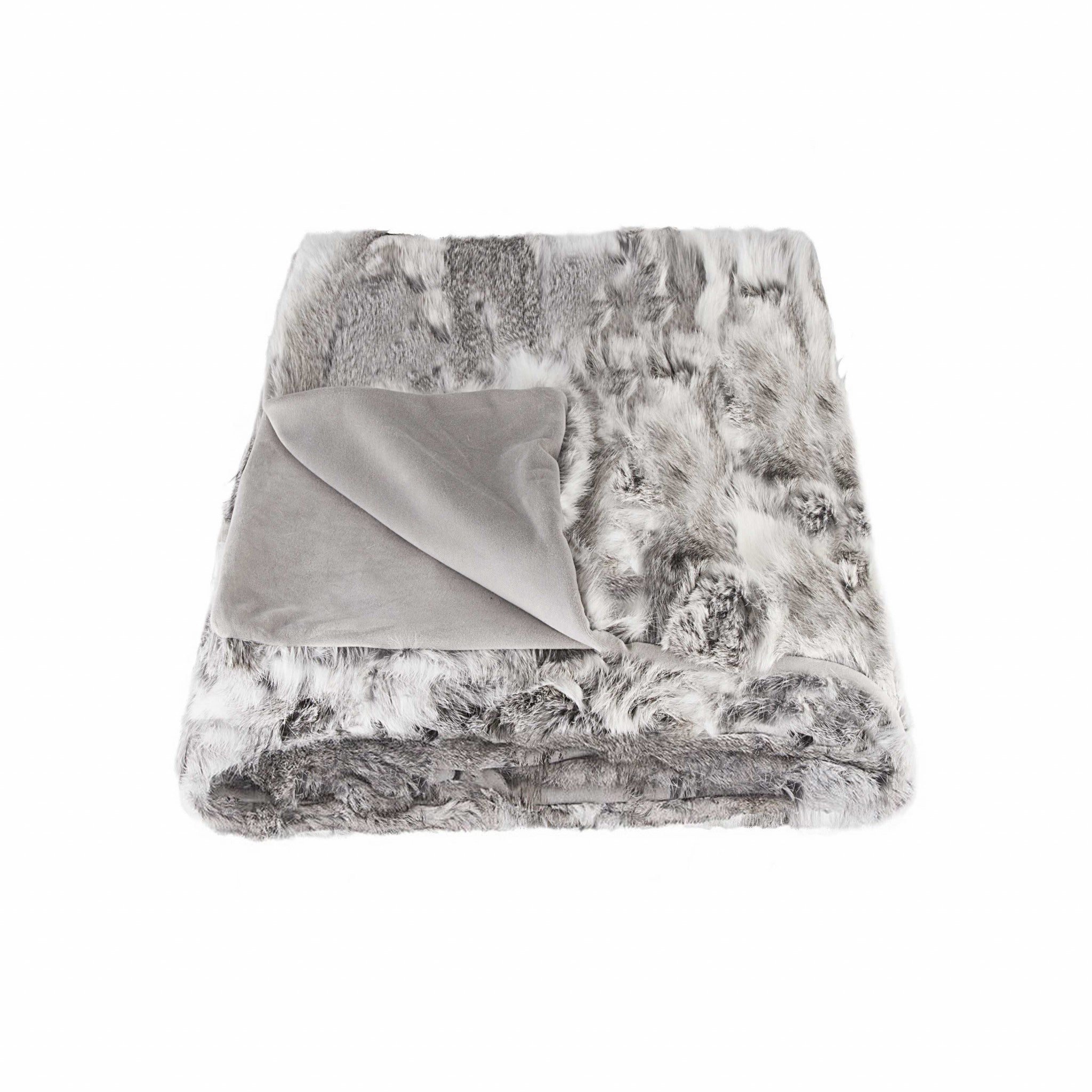 50" X 60" Gray Rabbit Fur Throw Blanket-Throws & Blankets-DECOROLALA
