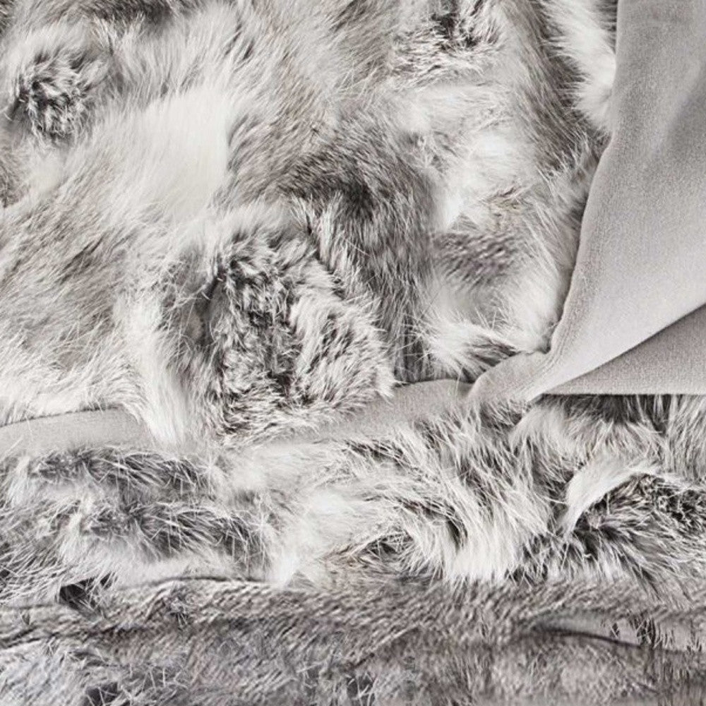50" X 60" Gray Rabbit Fur Throw Blanket-Throws & Blankets-DECOROLALA