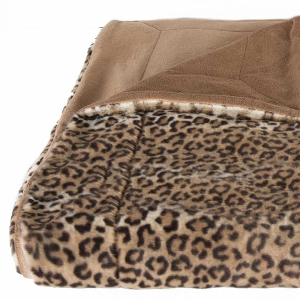 50" X 70" Brown and Black Faux Fur Leopard Plush Throw Blanket-Throws & Blankets-DECOROLALA