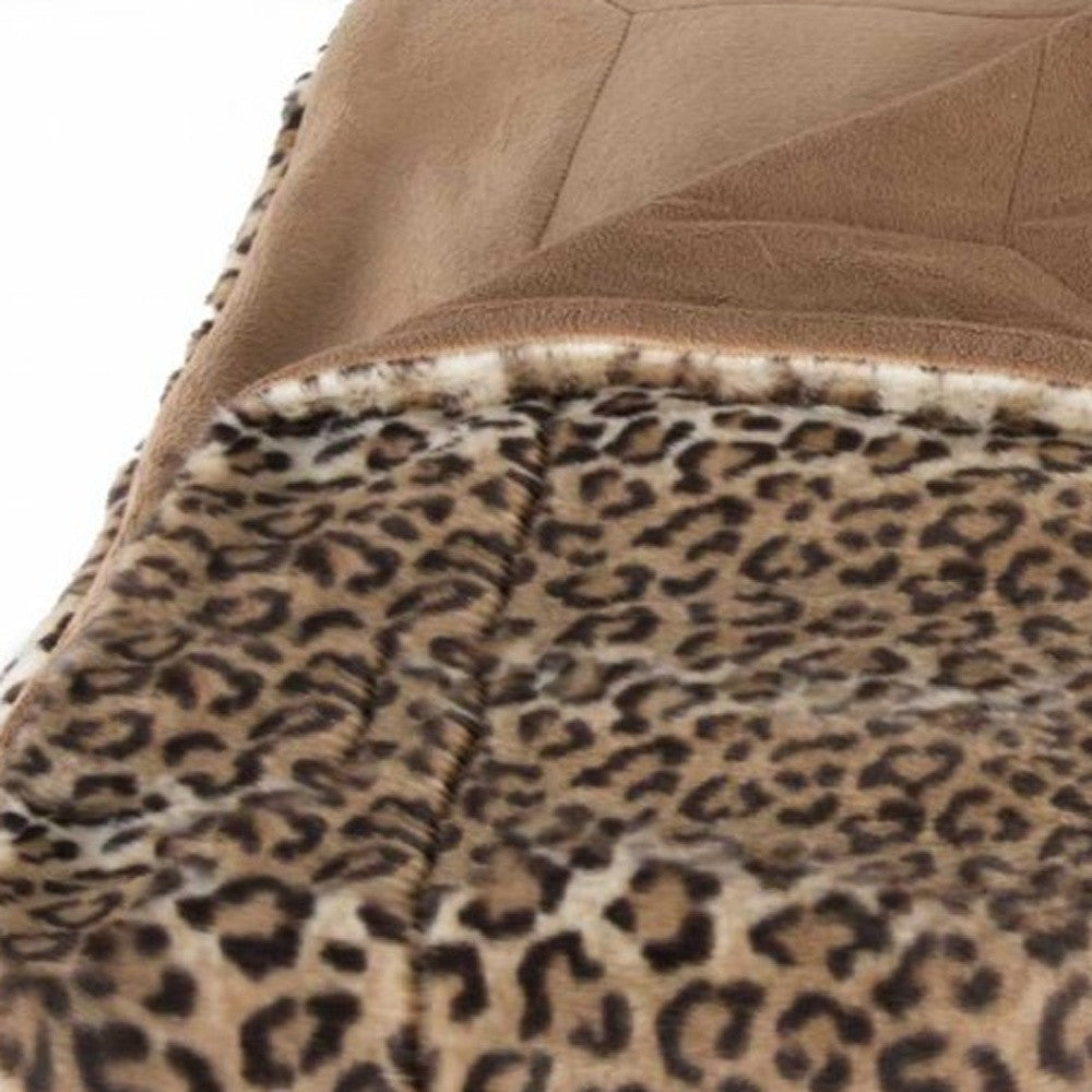 50" X 70" Brown and Black Faux Fur Leopard Plush Throw Blanket-Throws & Blankets-DECOROLALA