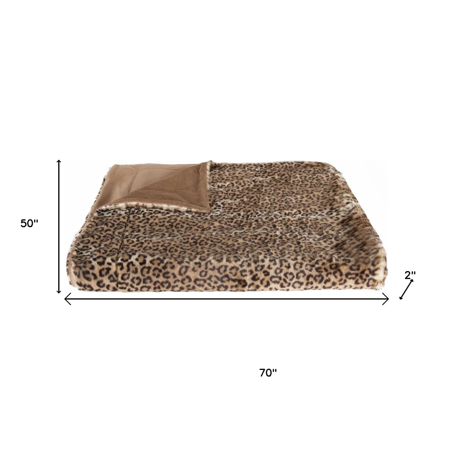 50" X 70" Brown and Black Faux Fur Leopard Plush Throw Blanket-Throws & Blankets-DECOROLALA