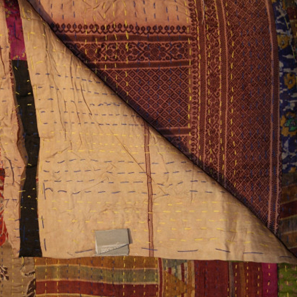 50" X 70" Burgundy and Brown Quilted Cotton Patchwork Throw Blanket with Embroidery-Throws & Blankets-DECOROLALA