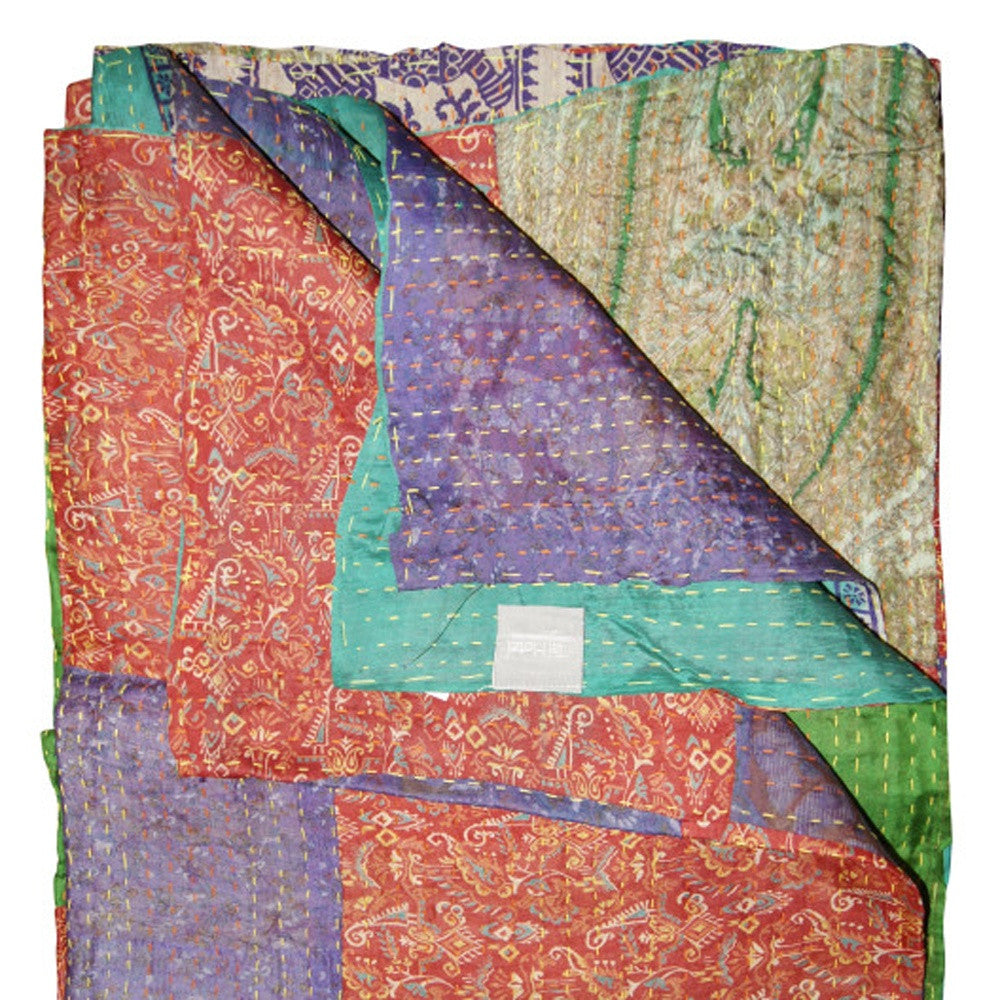 50" X 70" Burgundy and Brown Quilted Cotton Patchwork Throw Blanket with Embroidery-Throws & Blankets-DECOROLALA