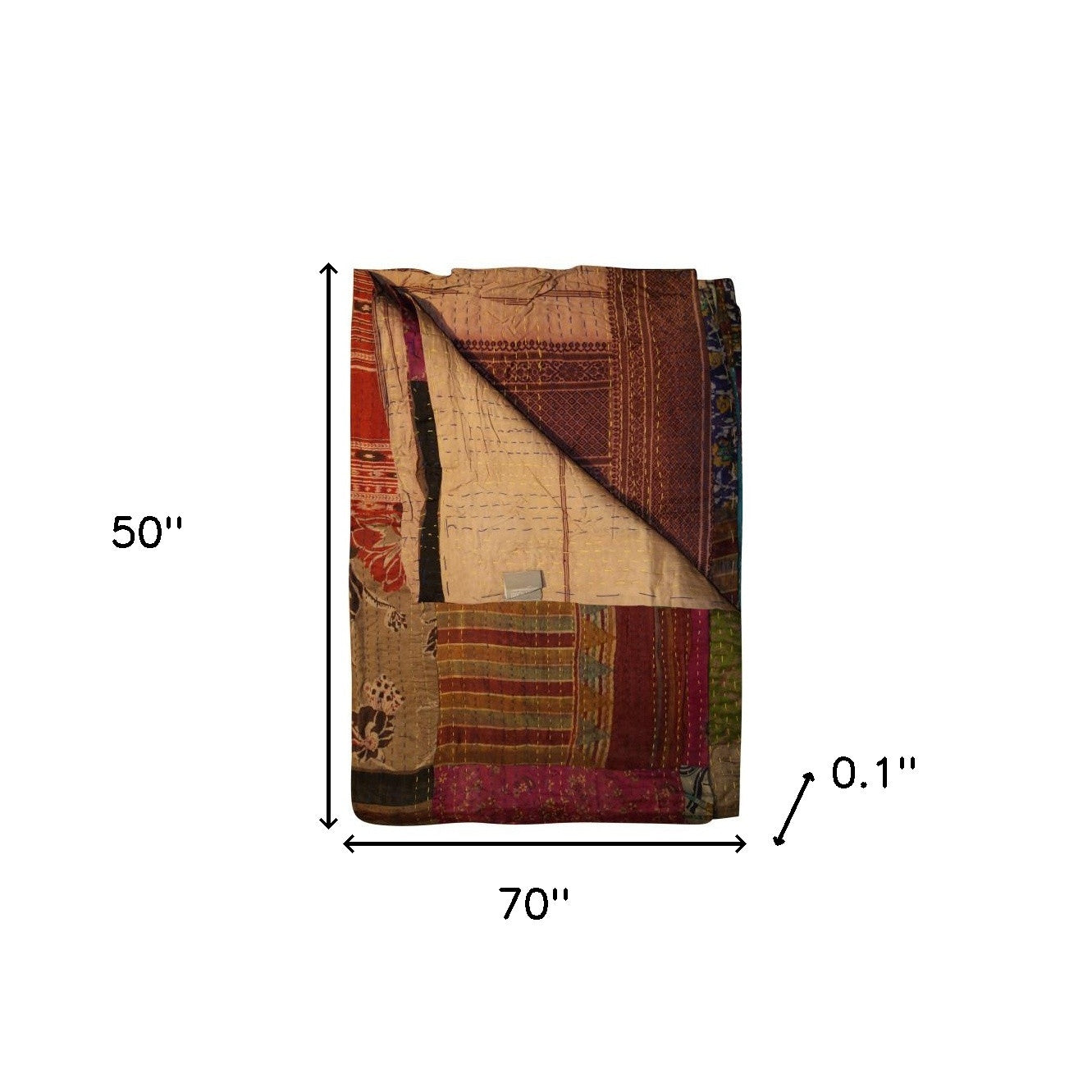 50" X 70" Burgundy and Brown Quilted Cotton Patchwork Throw Blanket with Embroidery-Throws & Blankets-DECOROLALA