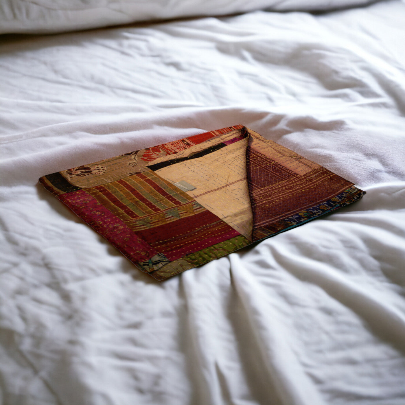 50" X 70" Burgundy and Brown Quilted Cotton Patchwork Throw Blanket with Embroidery-Throws & Blankets-DECOROLALA