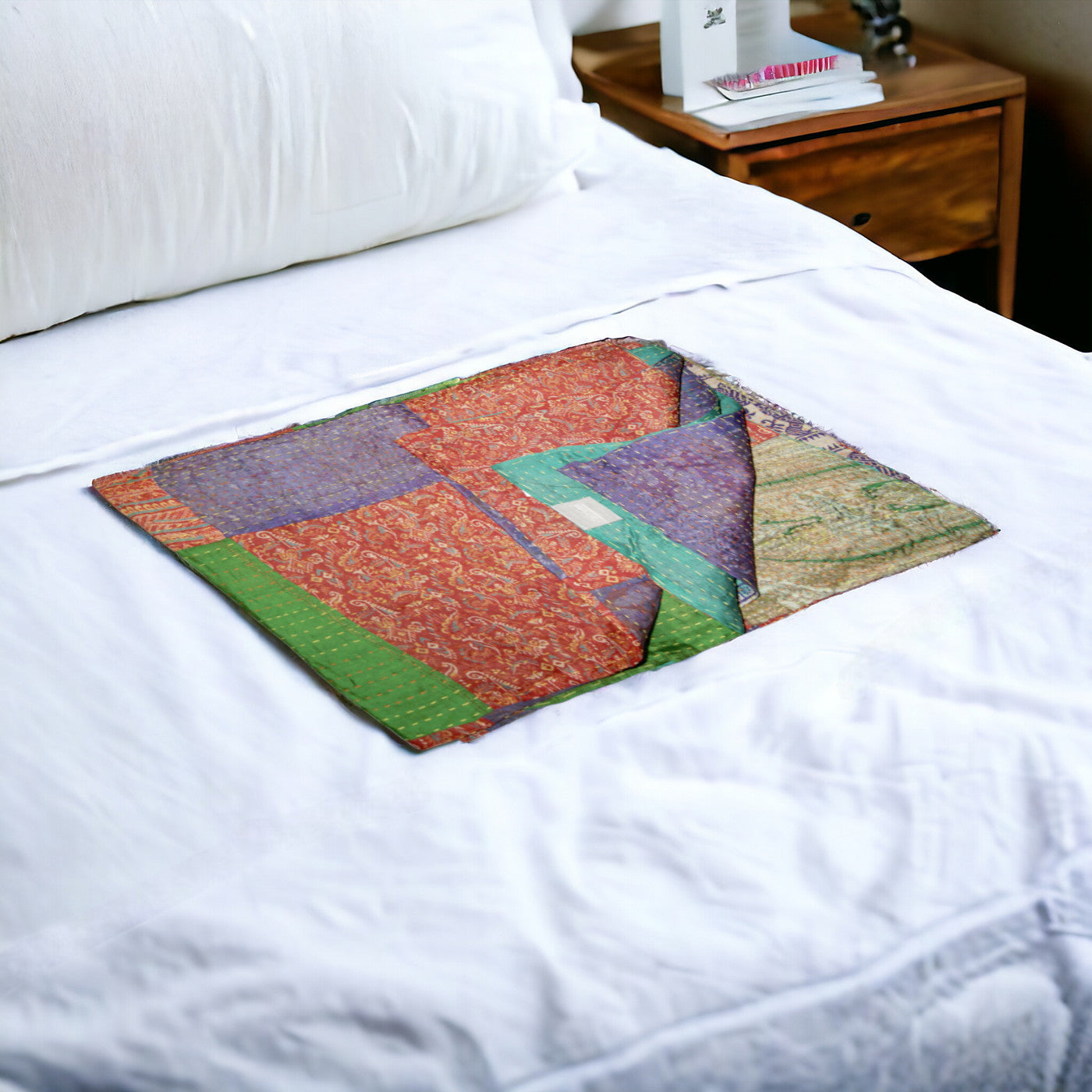 50" X 70" Burgundy and Brown Quilted Cotton Patchwork Throw Blanket with Embroidery-Throws & Blankets-DECOROLALA