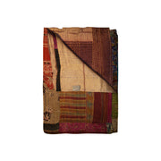 50" X 70" Burgundy and Brown Quilted Cotton Patchwork Throw Blanket with Embroidery-Throws & Blankets-DECOROLALA