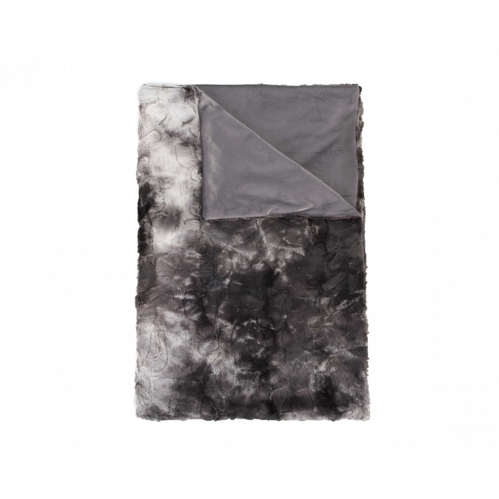 50" X 70" Dark Gray and Ivory Faux Fur Plush Throw Blanket-Throws & Blankets-DECOROLALA