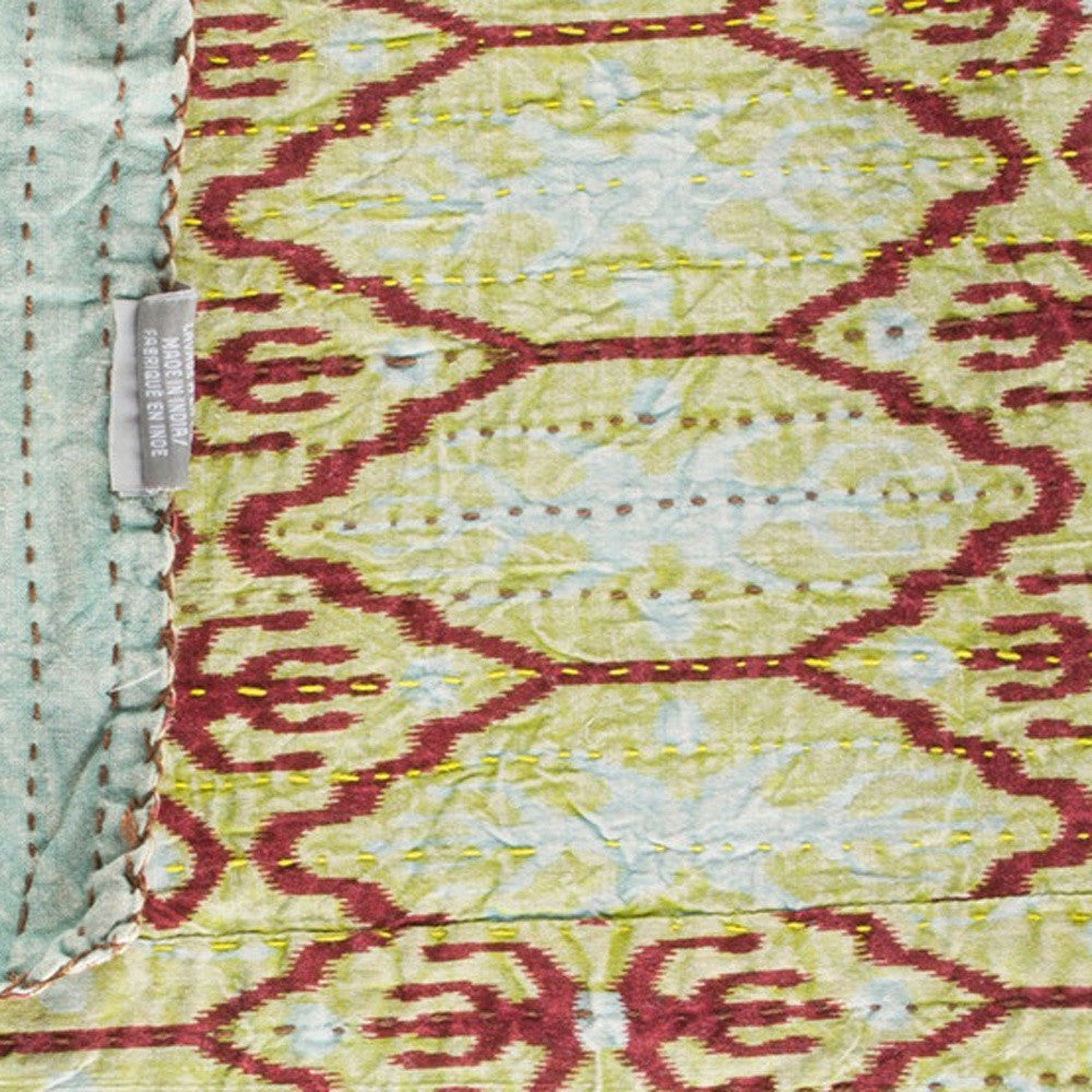 50" X 70" Gray and Pink Kantha Cotton Floral Throw Blanket with Embroidery-Throws & Blankets-DECOROLALA