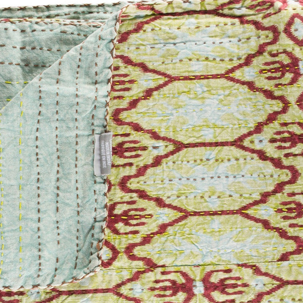 50" X 70" Gray and Pink Kantha Cotton Floral Throw Blanket with Embroidery-Throws & Blankets-DECOROLALA