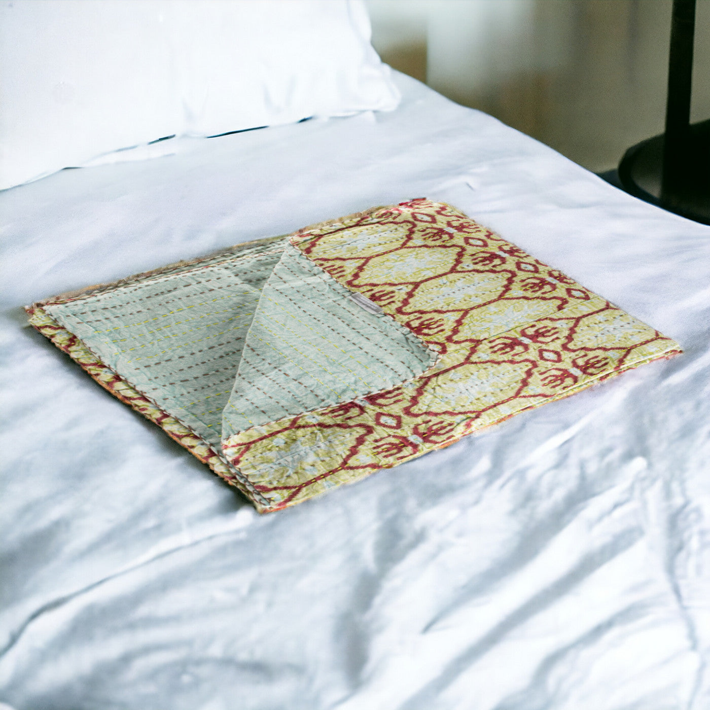 50" X 70" Gray and Pink Kantha Cotton Floral Throw Blanket with Embroidery-Throws & Blankets-DECOROLALA