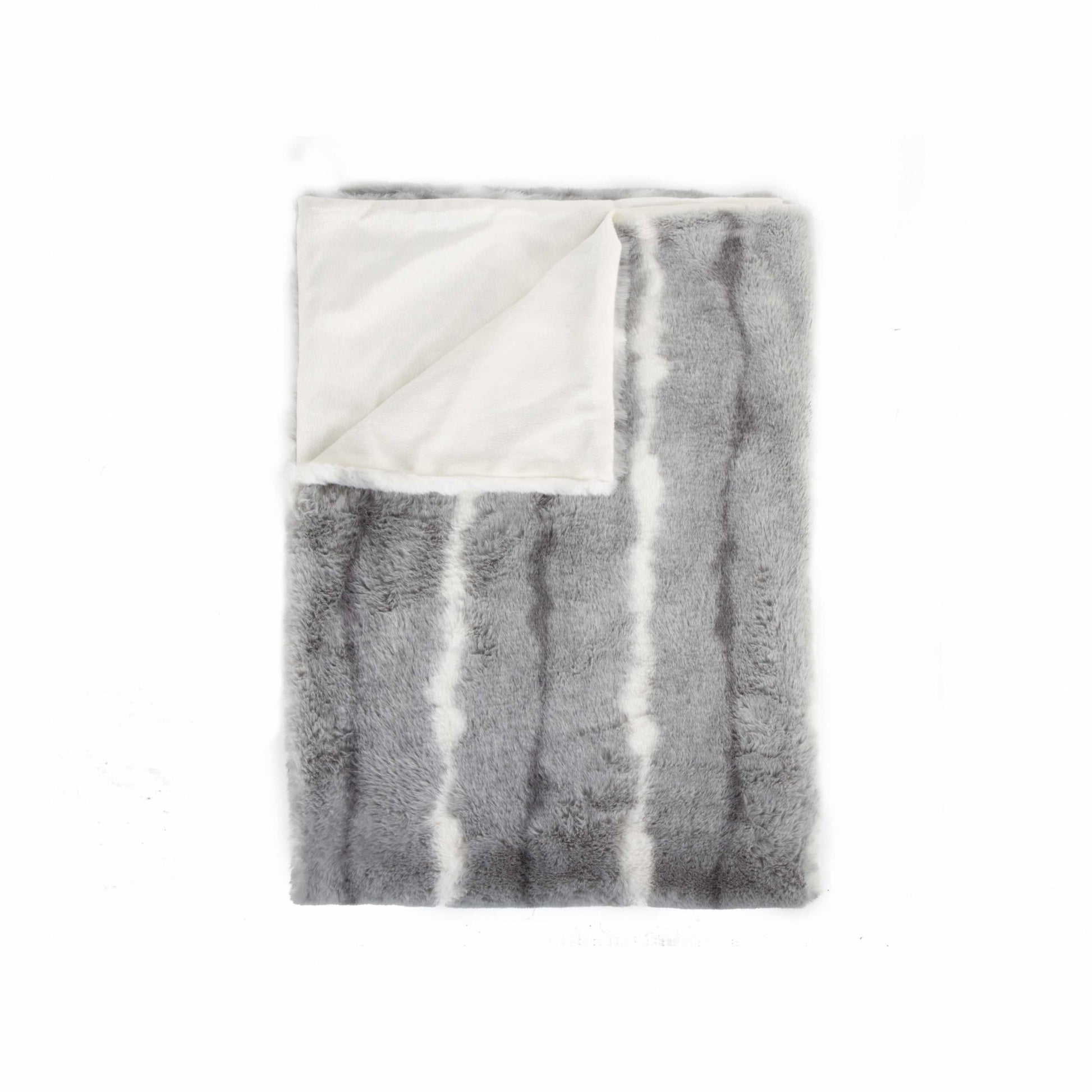 50" X 70" Gray and White Faux Fur Striped Plush Throw Blanket-Throws & Blankets-DECOROLALA