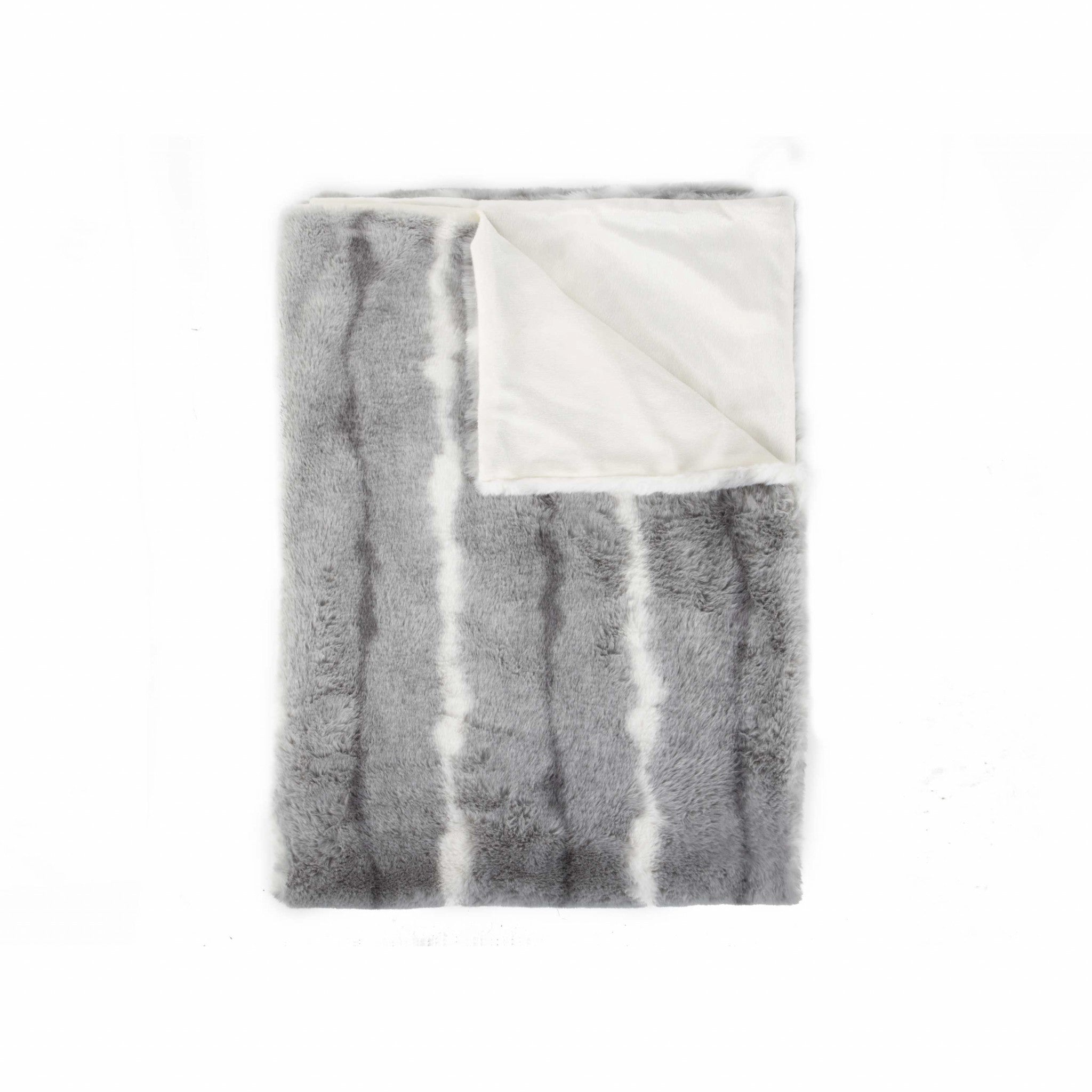 50" X 70" Gray and White Faux Fur Striped Plush Throw Blanket-Throws & Blankets-DECOROLALA