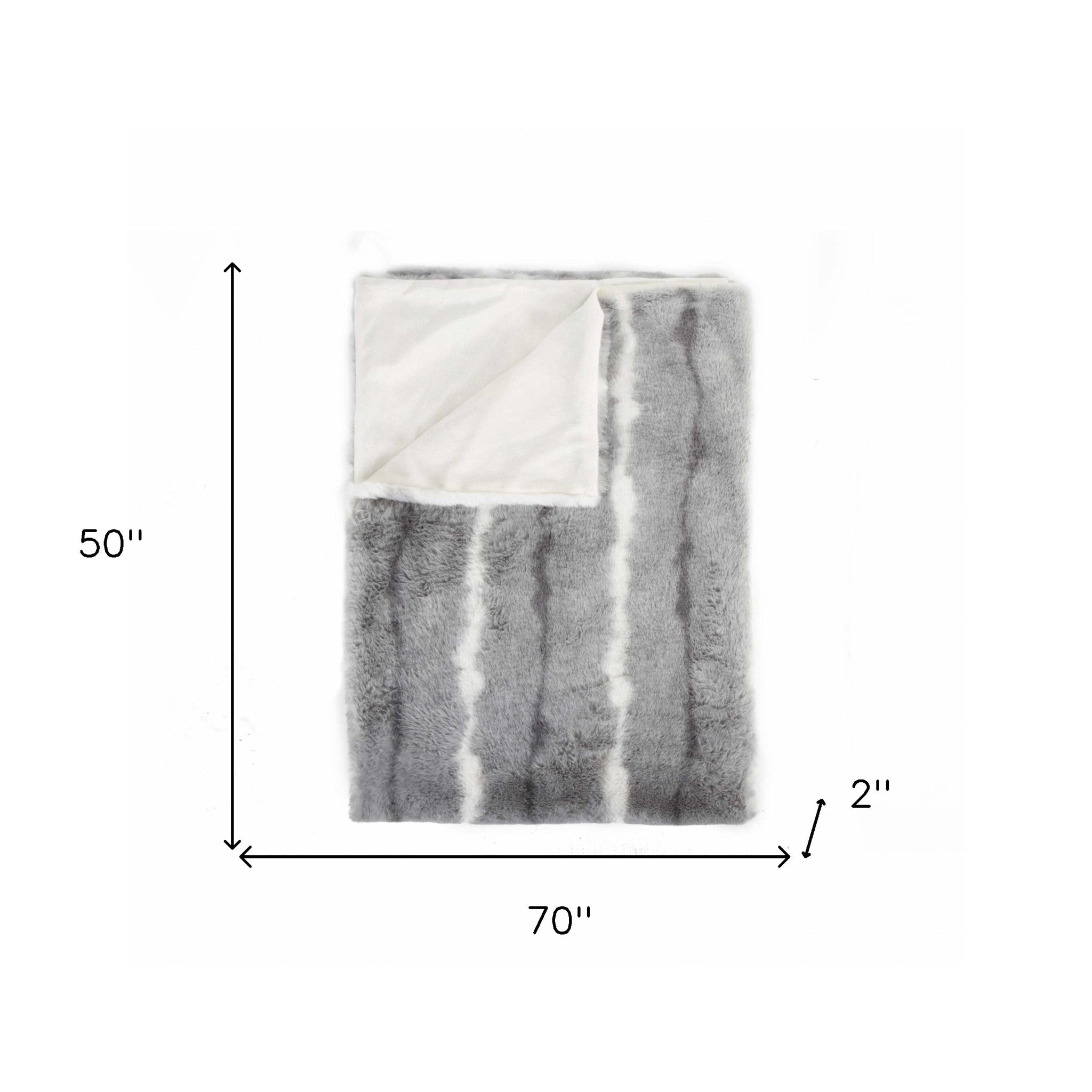 50" X 70" Gray and White Faux Fur Striped Plush Throw Blanket-Throws & Blankets-DECOROLALA