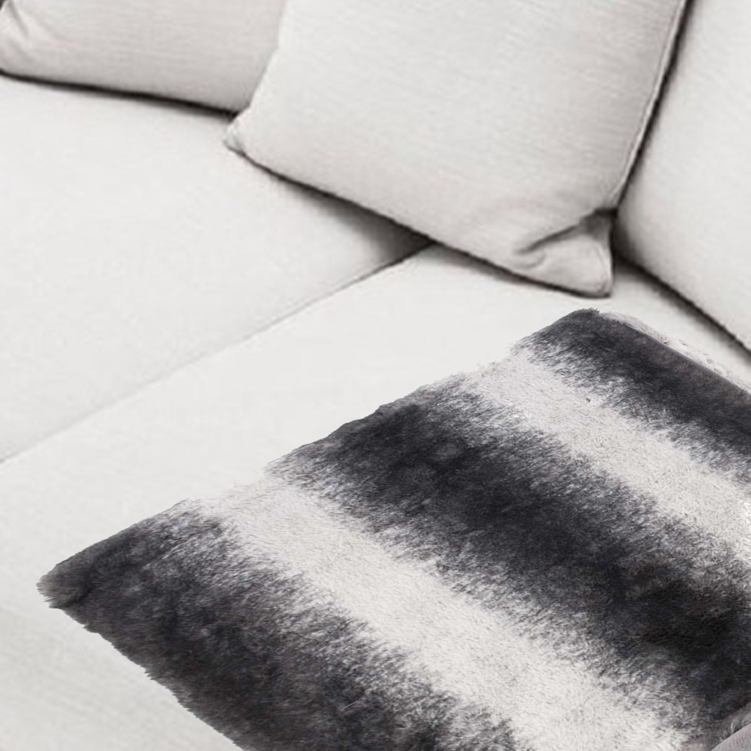 50" X 70" Gray and White Faux Fur Striped Plush Throw Blanket-Throws & Blankets-DECOROLALA