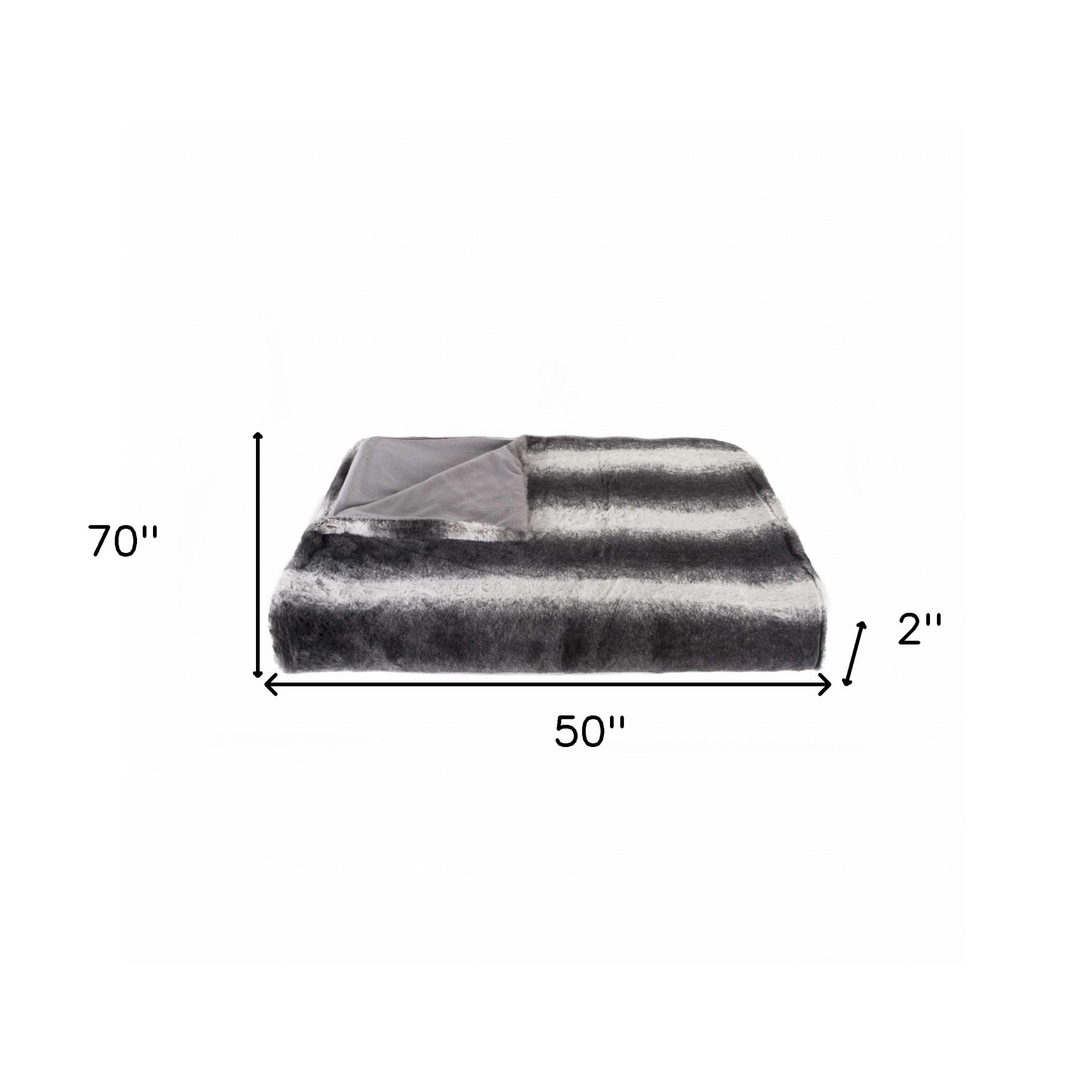 50" X 70" Gray and White Faux Fur Striped Plush Throw Blanket-Throws & Blankets-DECOROLALA