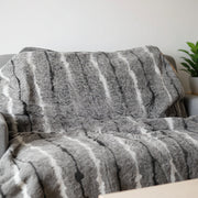 50" X 70" Gray and White Faux Fur Striped Plush Throw Blanket-Throws & Blankets-DECOROLALA
