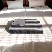 50" X 70" Gray and White Faux Fur Striped Plush Throw Blanket-Throws & Blankets-DECOROLALA