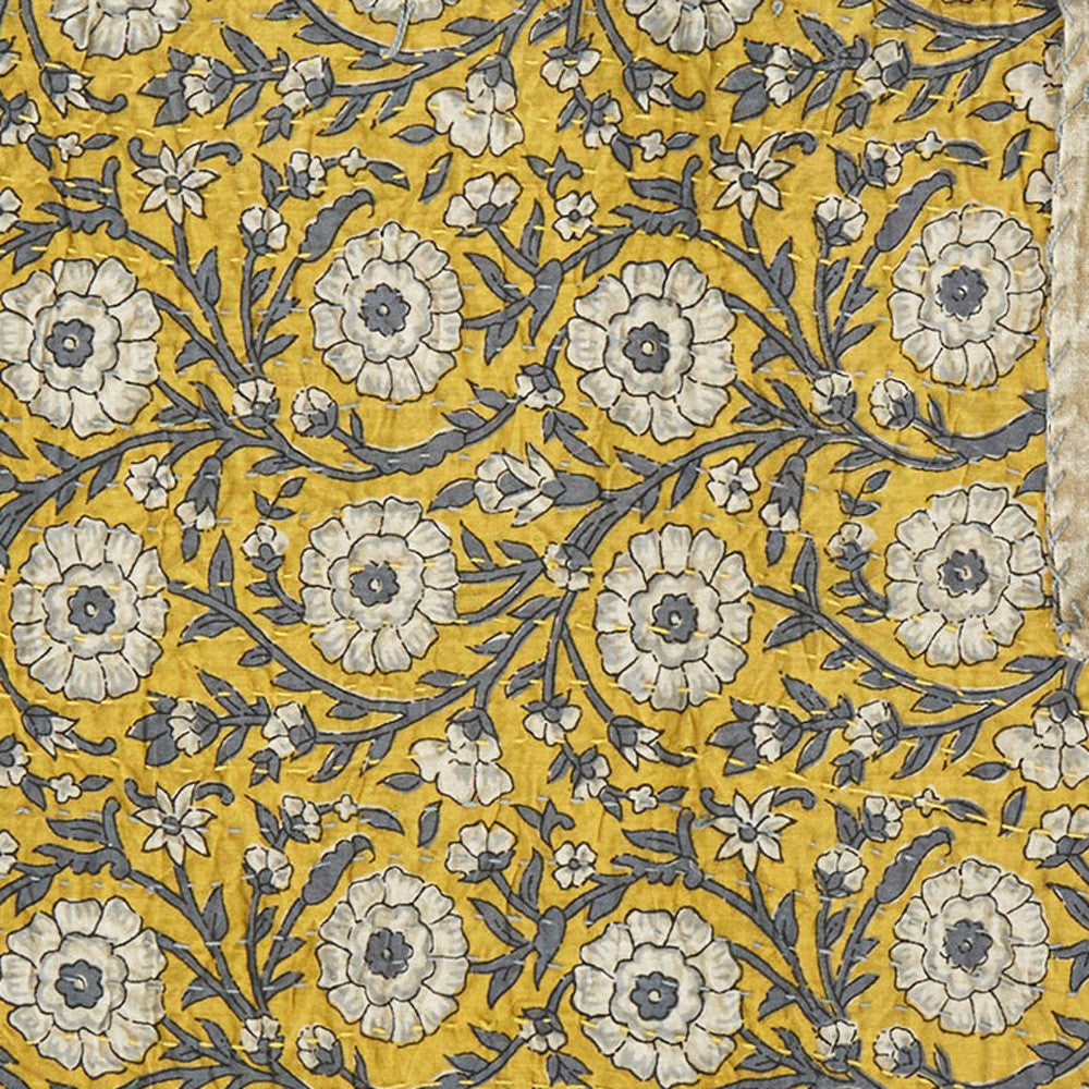 50" X 70" Green and Pink Kantha Cotton Paisley Throw Blanket with Embroidery-Throws & Blankets-DECOROLALA