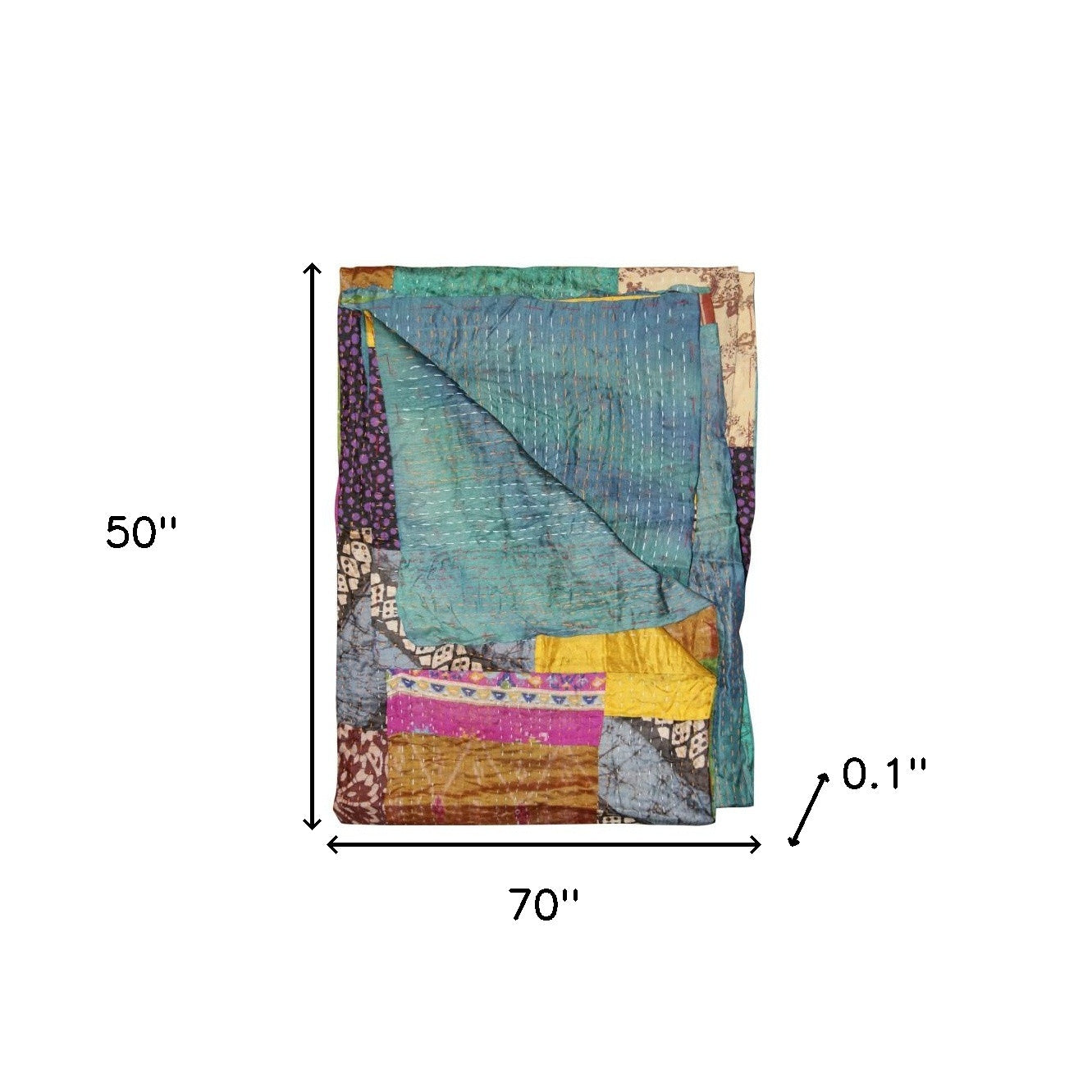 50" X 70" Green and White Quilted Cotton Patchwork Throw Blanket with Embroidery-Throws & Blankets-DECOROLALA