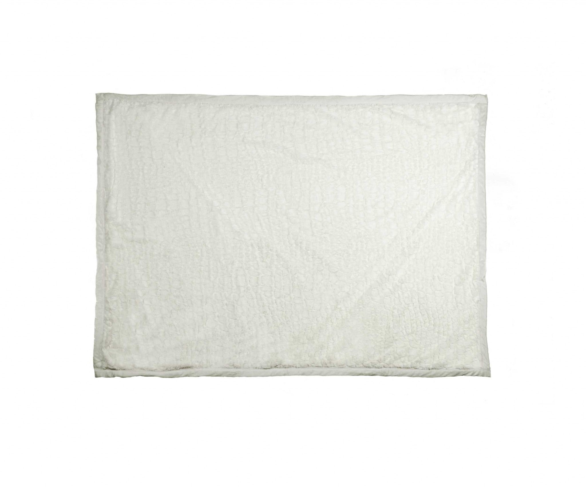 50" X 70" Ivory Faux Fur Plush Throw Blanket with Embroidery-Throws & Blankets-DECOROLALA