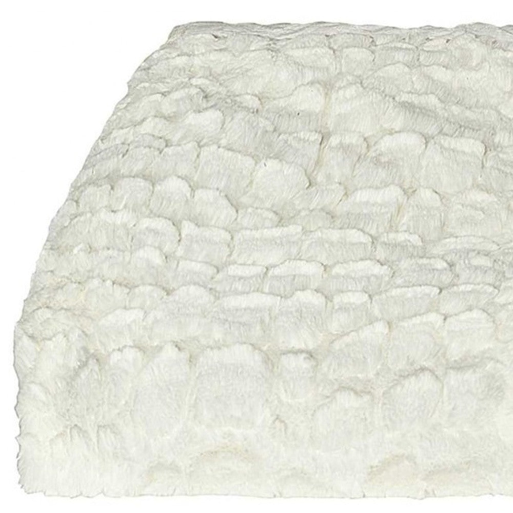 50" X 70" Ivory Faux Fur Plush Throw Blanket with Embroidery-Throws & Blankets-DECOROLALA