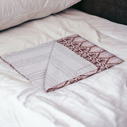 50" X 70" Pink and Brown Kantha Cotton Abstract Throw Blanket with Embroidery-Throws & Blankets-DECOROLALA