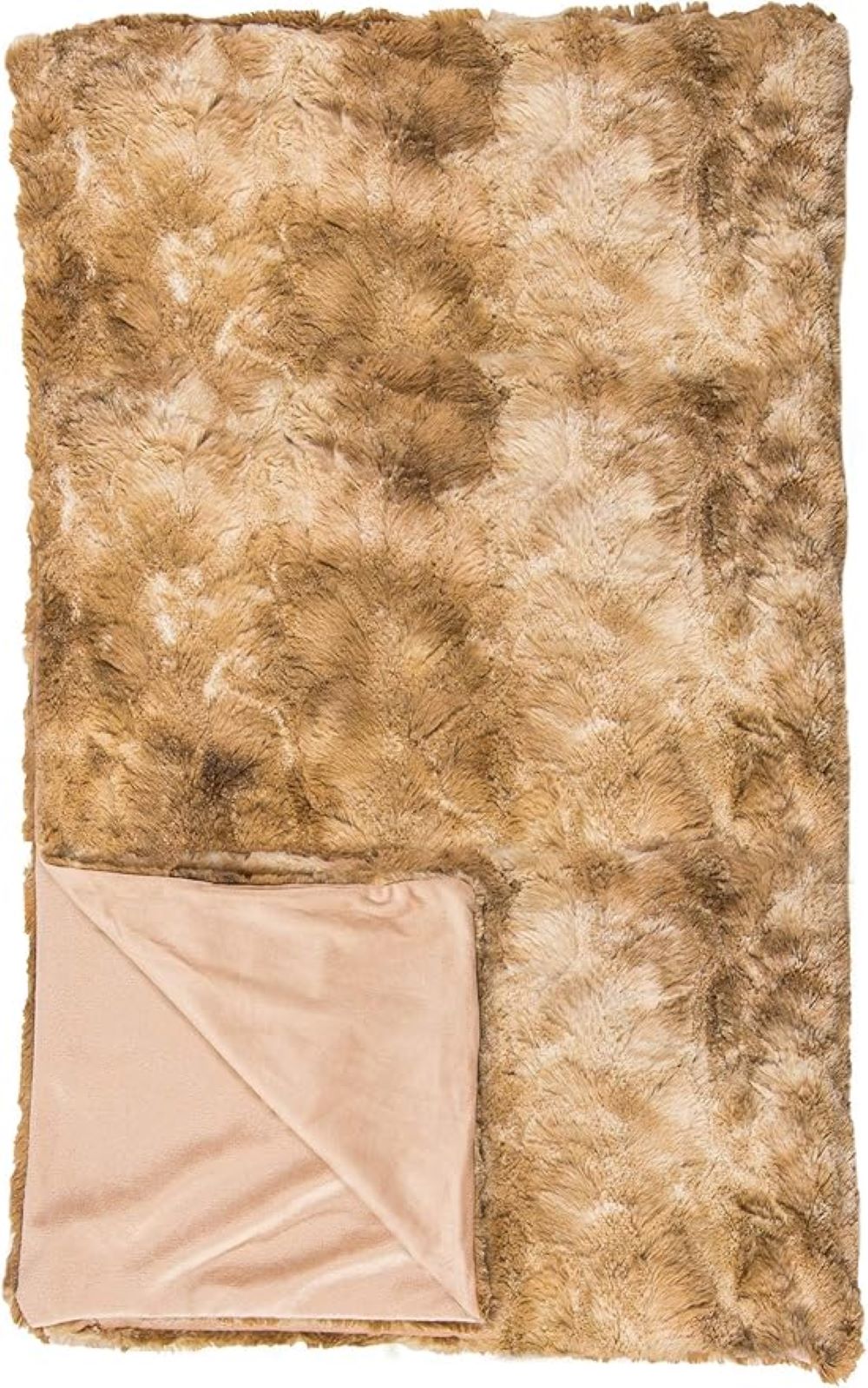 50" X 70" Taupe and Ivory Faux Fur Plush Throw Blanket-Throws & Blankets-DECOROLALA