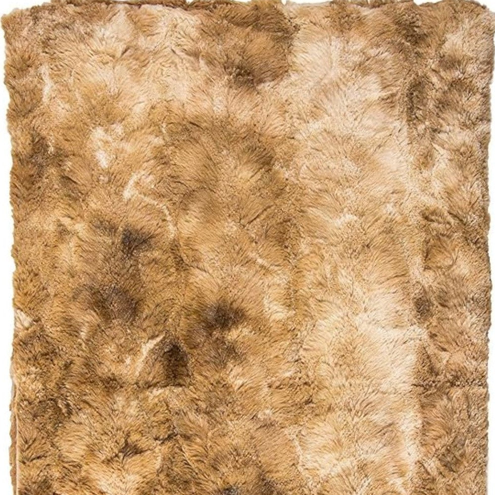 50" X 70" Taupe and Ivory Faux Fur Plush Throw Blanket-Throws & Blankets-DECOROLALA