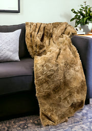 50" X 70" Taupe and Ivory Faux Fur Plush Throw Blanket-Throws & Blankets-DECOROLALA