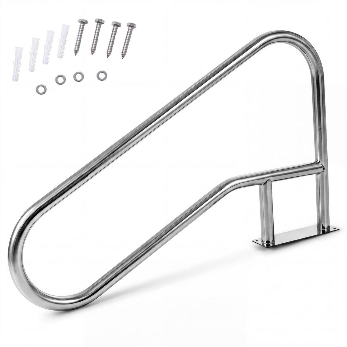 50 x 30 Inch Pool Handrail with Mount Base Plate for Water Parks-Silver-Swimming Pools-DECOROLALA
