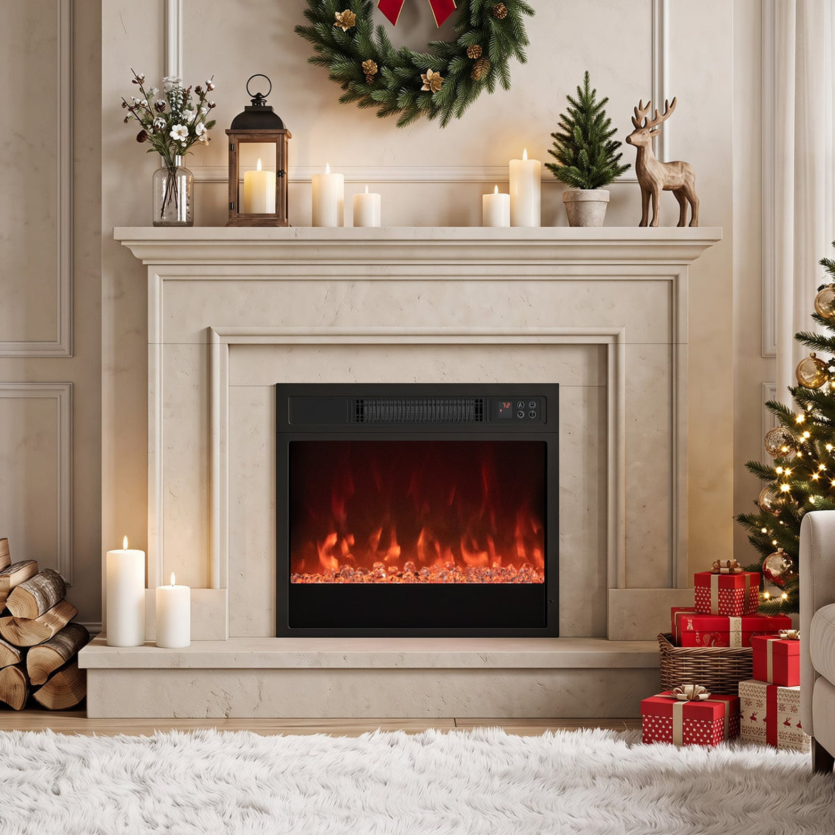 5000 BTU 18-Inch Electric Fireplace Insert with Remote Control and Brightness-Black-Fireplaces-DECOROLALA