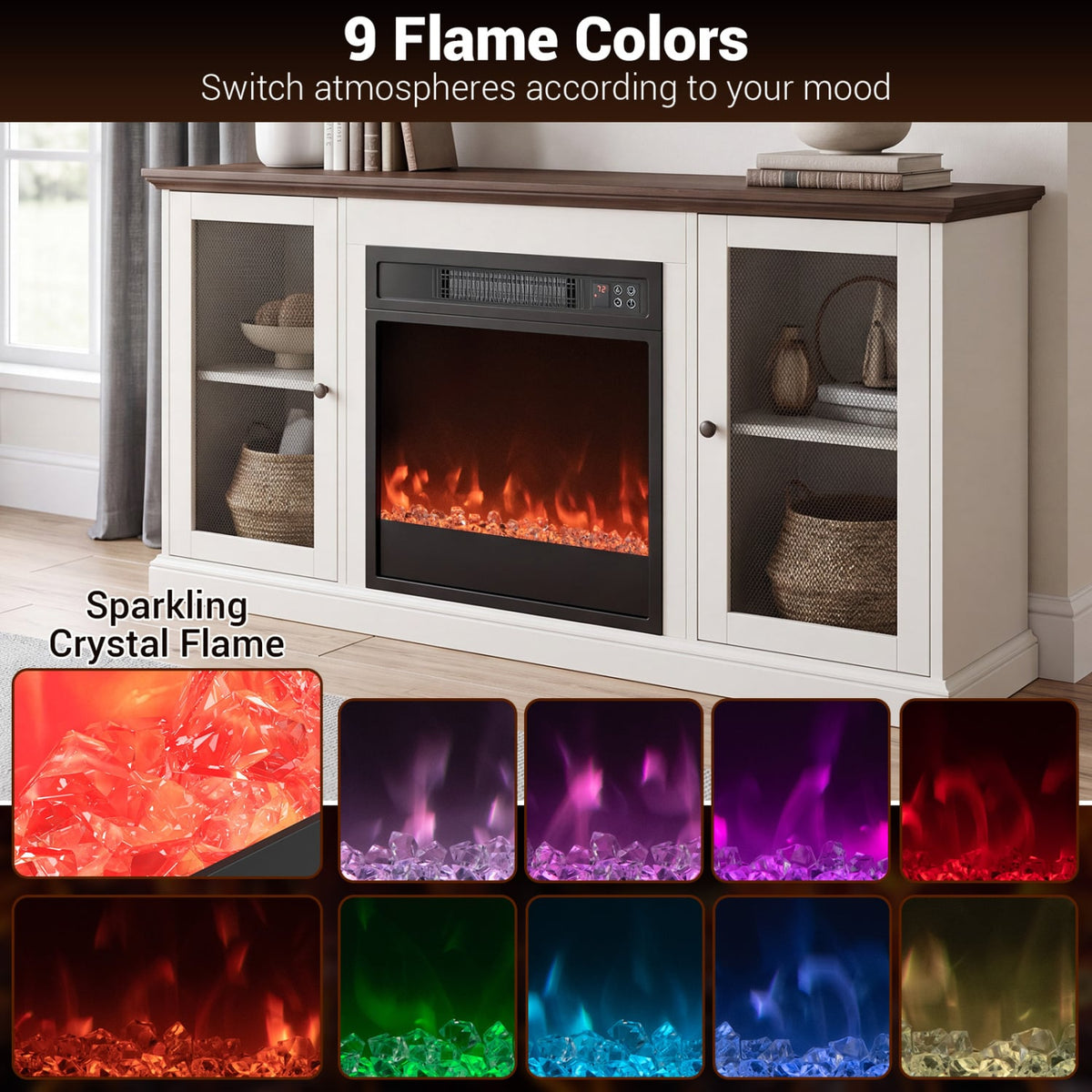 5000 BTU 18-Inch Electric Fireplace Insert with Remote Control and Brightness-Black-Fireplaces-DECOROLALA