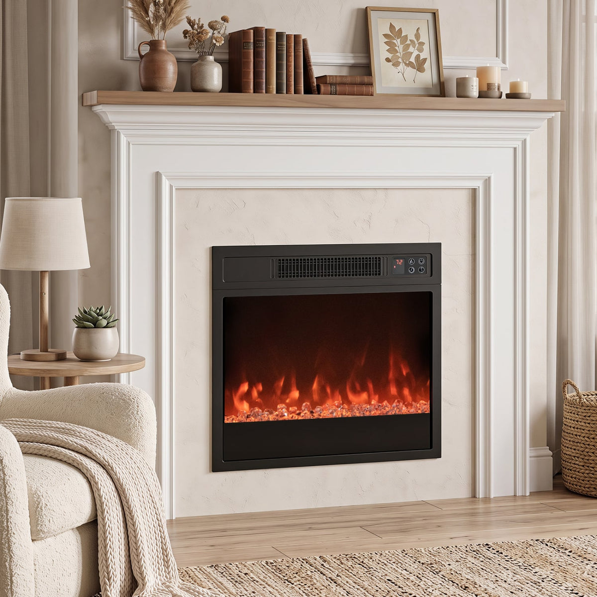 5000 BTU 18-Inch Electric Fireplace Insert with Remote Control and Brightness-Black-Fireplaces-DECOROLALA
