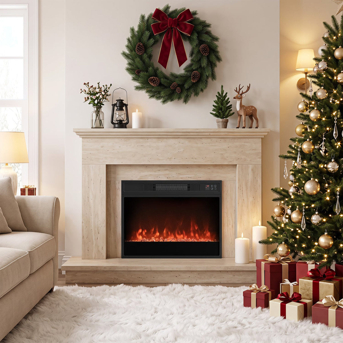 5000 BTU 23-Inch Electric Fireplace Insert with Remote Control and Brightness-Black-Fireplaces-DECOROLALA