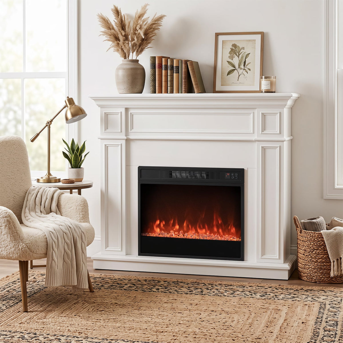 5000 BTU 23-Inch Electric Fireplace Insert with Remote Control and Brightness-Black-Fireplaces-DECOROLALA