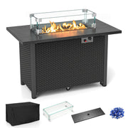50000 BTU 2 Inch ropane Gas Fire Pit Table with Wind Guard and Glass Rocks-Black-Fire Pit Tables-DECOROLALA