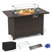 50000 BTU 2 Inch ropane Gas Fire Pit Table with Wind Guard and Glass Rocks-Brown-Fire Pit Tables-DECOROLALA
