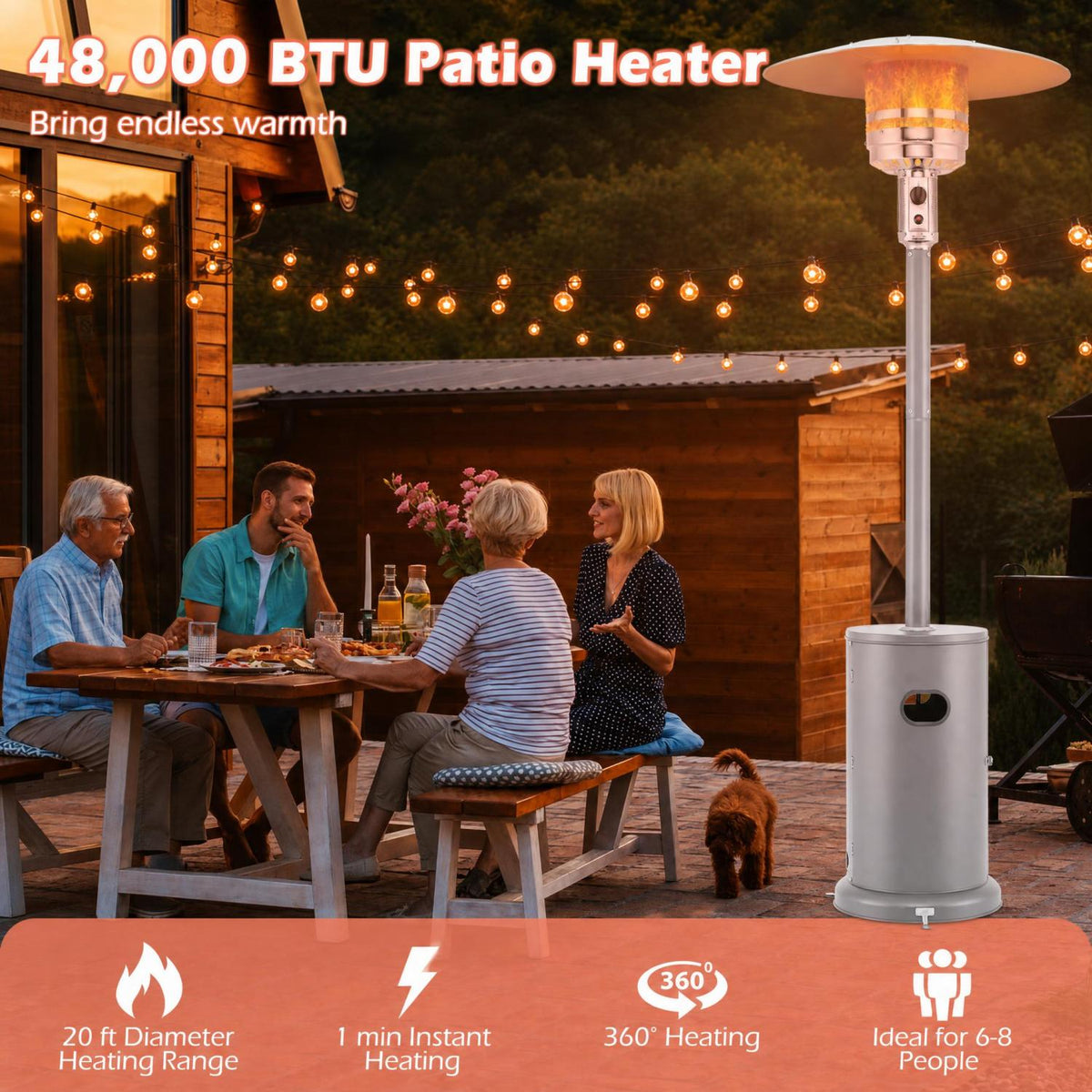 50000 BTU Propane Patio Heater with Round Table Design-Gray-Patio Heaters-DECOROLALA