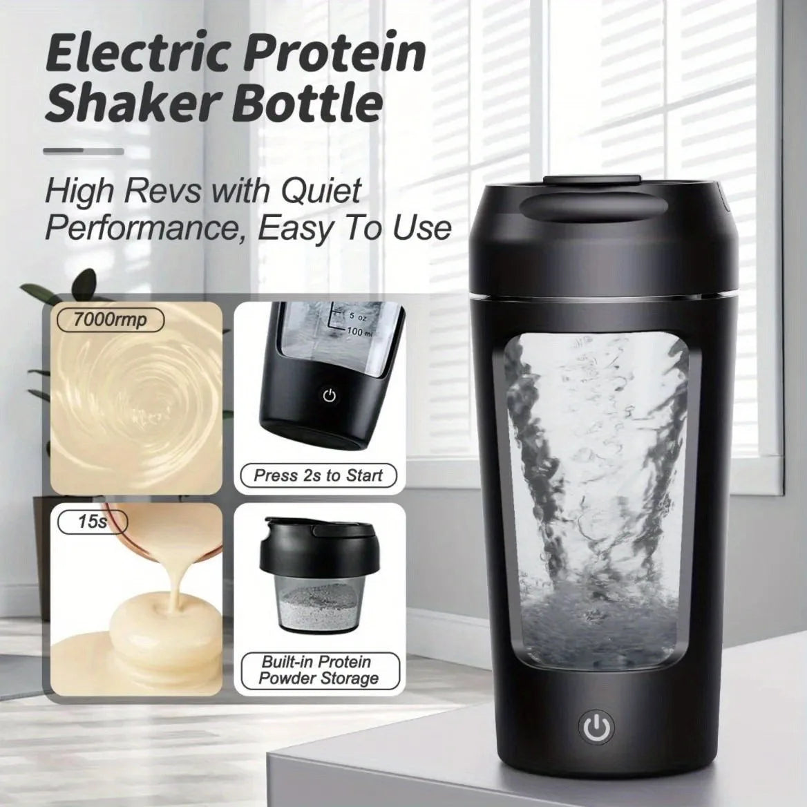 500ML Electric Shaker Bottle USB C Rechargeable Automatic Mixer Black-Food Mixer & Blender-DECOROLALA