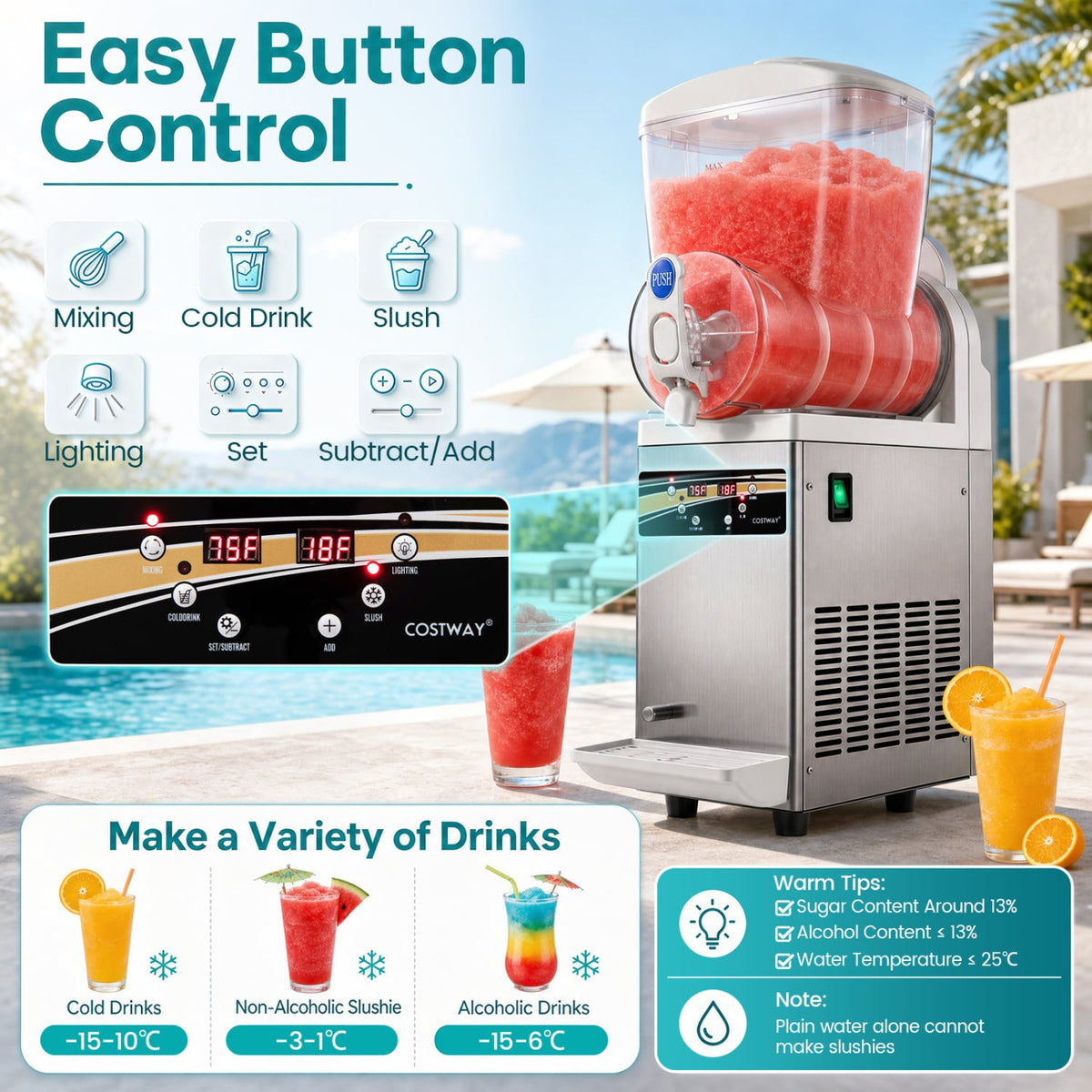 507 oz Commercial Slushy Machine Single Tank No Ice Needed-Silver-Slushie Machines-DECOROLALA