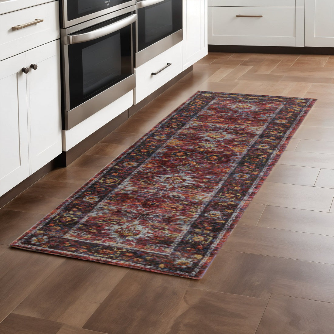 8' Red And Purple Oriental Runner Rug-0