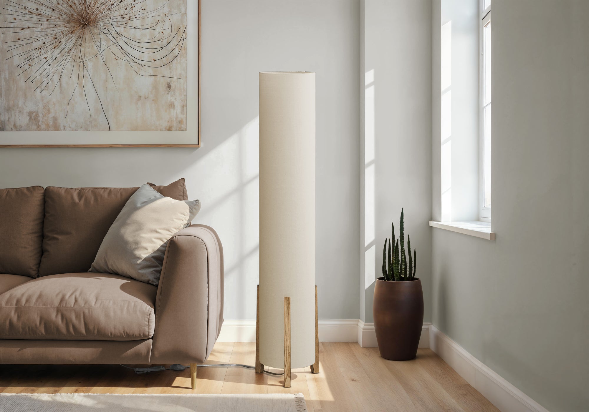 50"H Floor Lamp Wood Look Base Ivory Shade-Lighting-DECOROLALA
