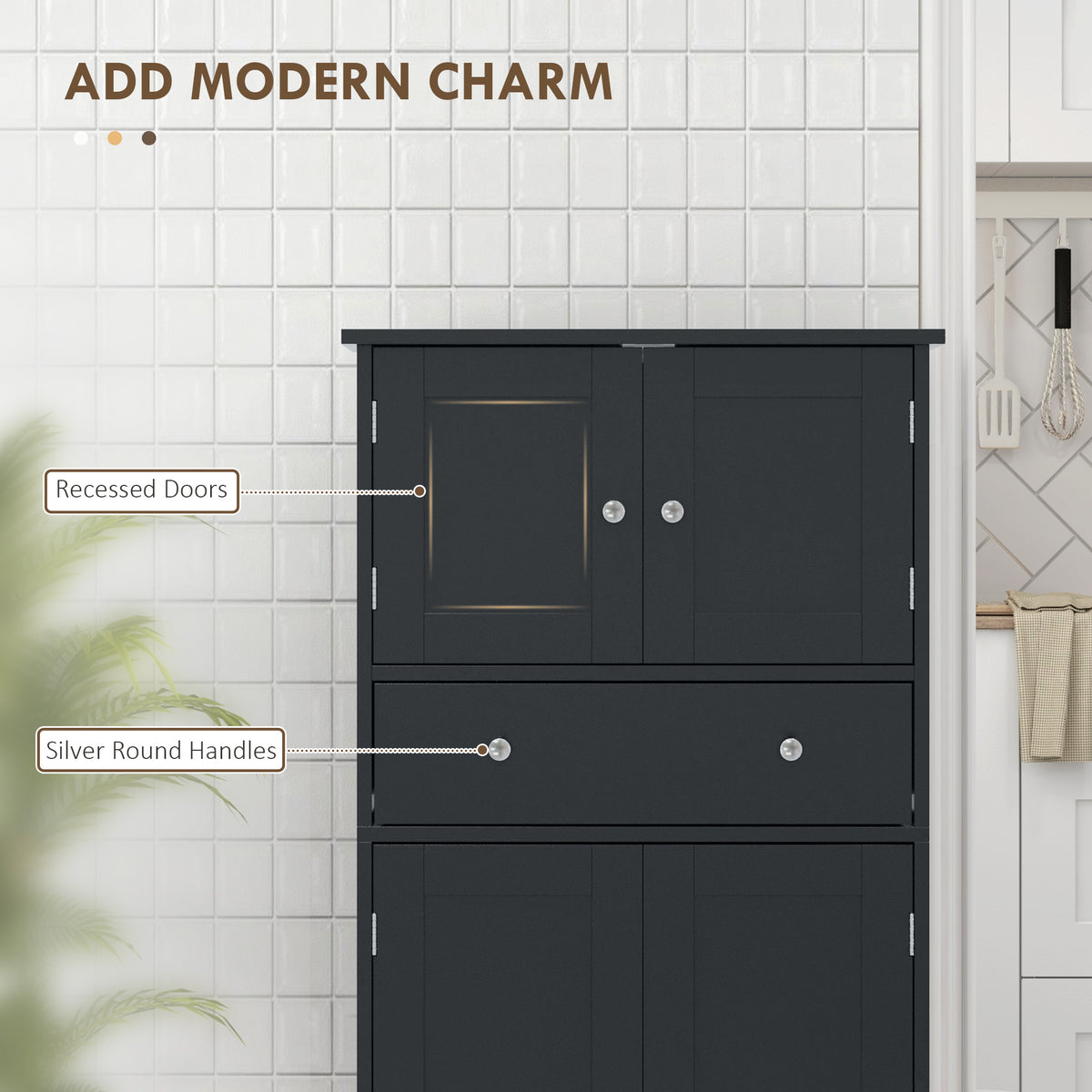 50.4" Kitchen Pantry Cabinet - Black 4-Door with Drawer-Home Furnishings > Storage & Organization > Kitchen Pantry Cabinets-DECOROLALA