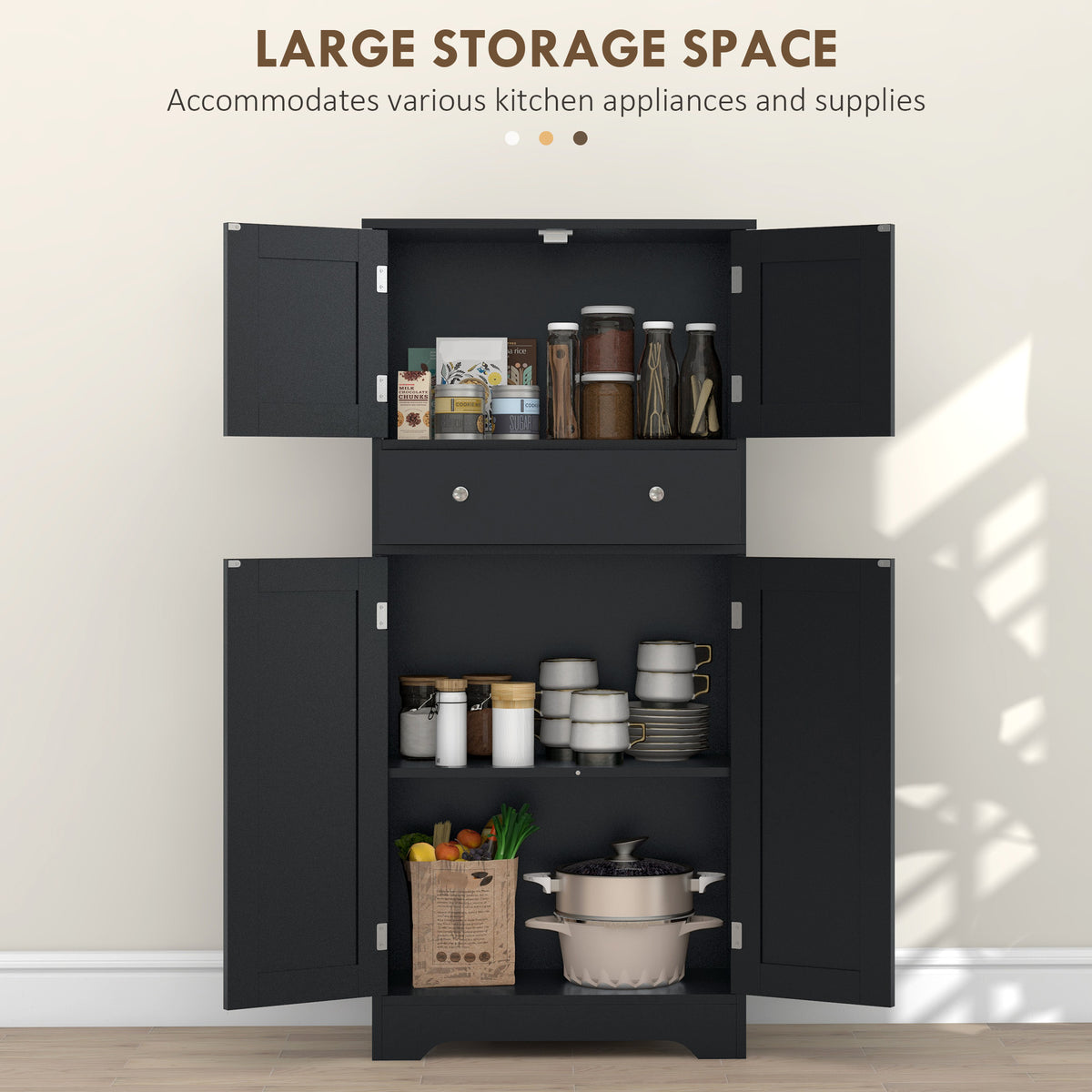 50.4" Kitchen Pantry Cabinet - Black 4-Door with Drawer-Home Furnishings > Storage & Organization > Kitchen Pantry Cabinets-DECOROLALA