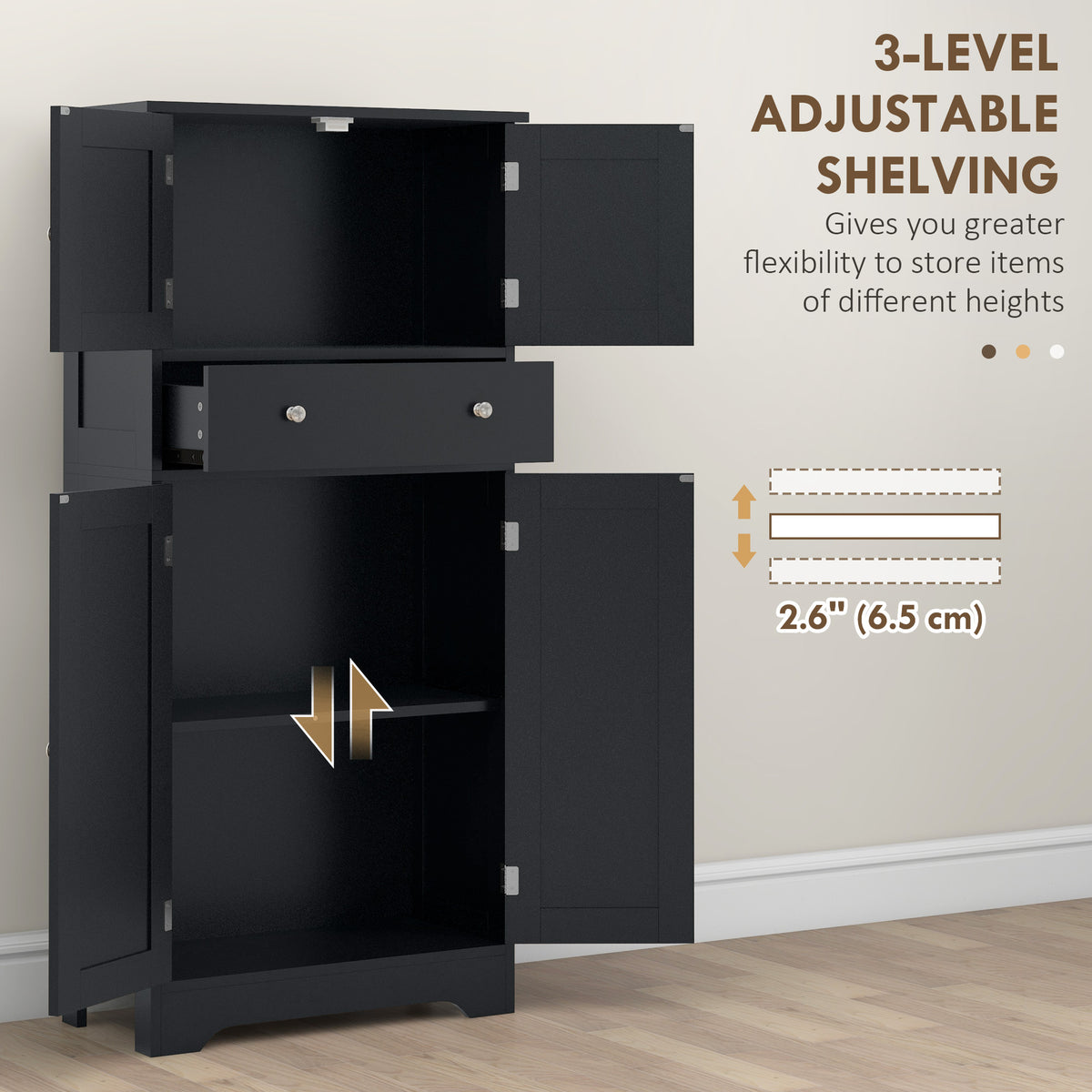 50.4" Kitchen Pantry Cabinet - Black 4-Door with Drawer-Home Furnishings > Storage & Organization > Kitchen Pantry Cabinets-DECOROLALA