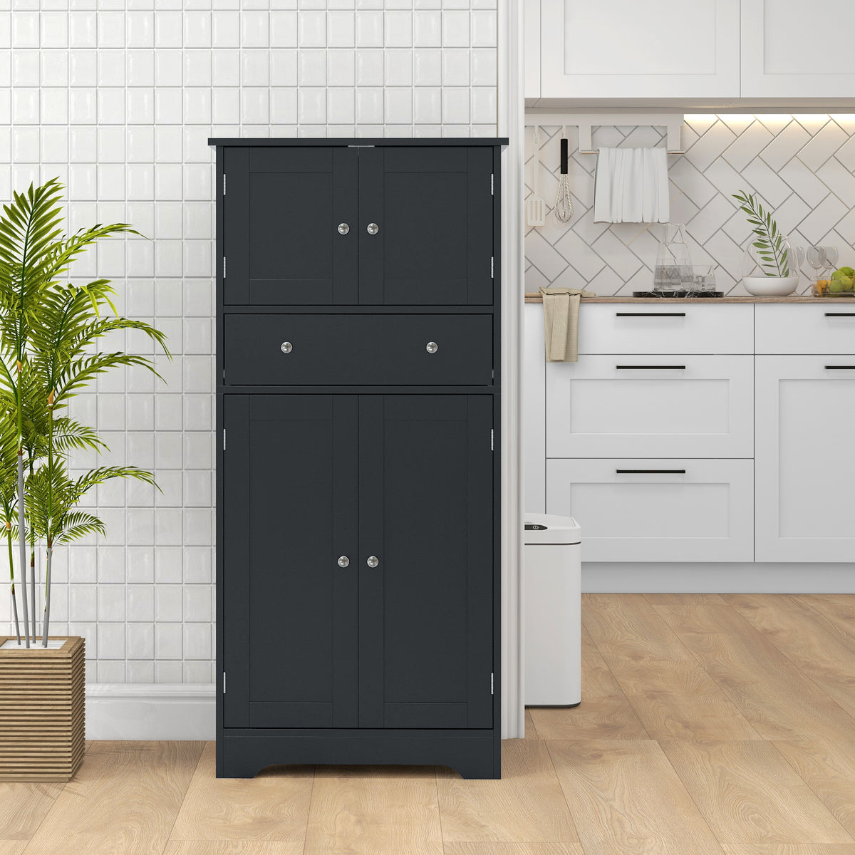 50.4" Kitchen Pantry Cabinet - Black 4-Door with Drawer-Home Furnishings > Storage & Organization > Kitchen Pantry Cabinets-DECOROLALA