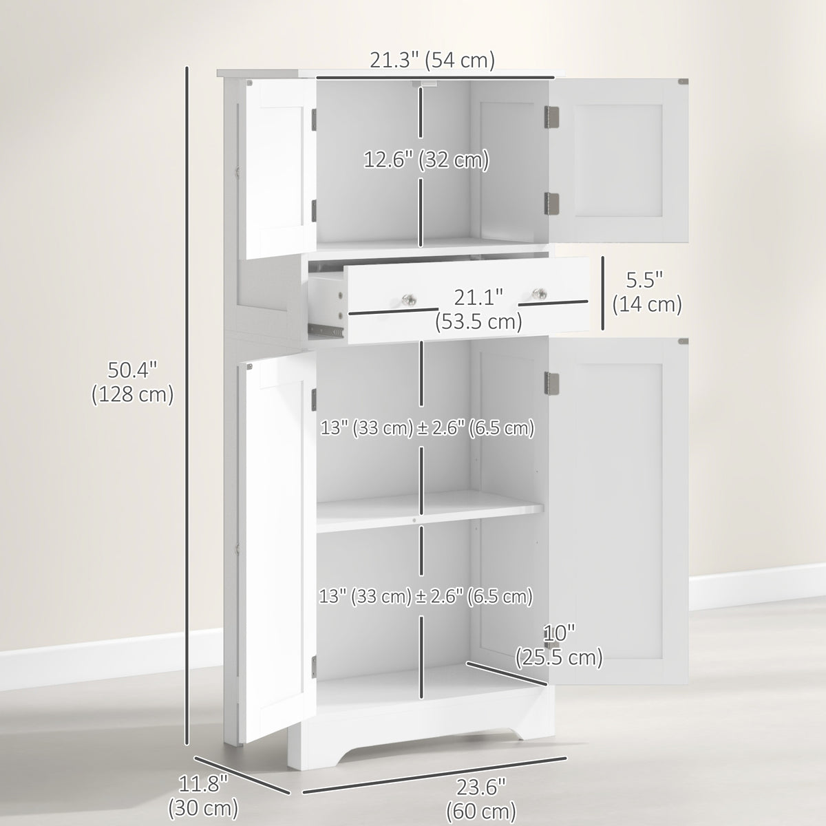 50.4" Modern Kitchen Pantry Cabinet - White 4-Door Drawer-Home Furnishings > Storage & Organization > Kitchen Pantry Cabinets-DECOROLALA