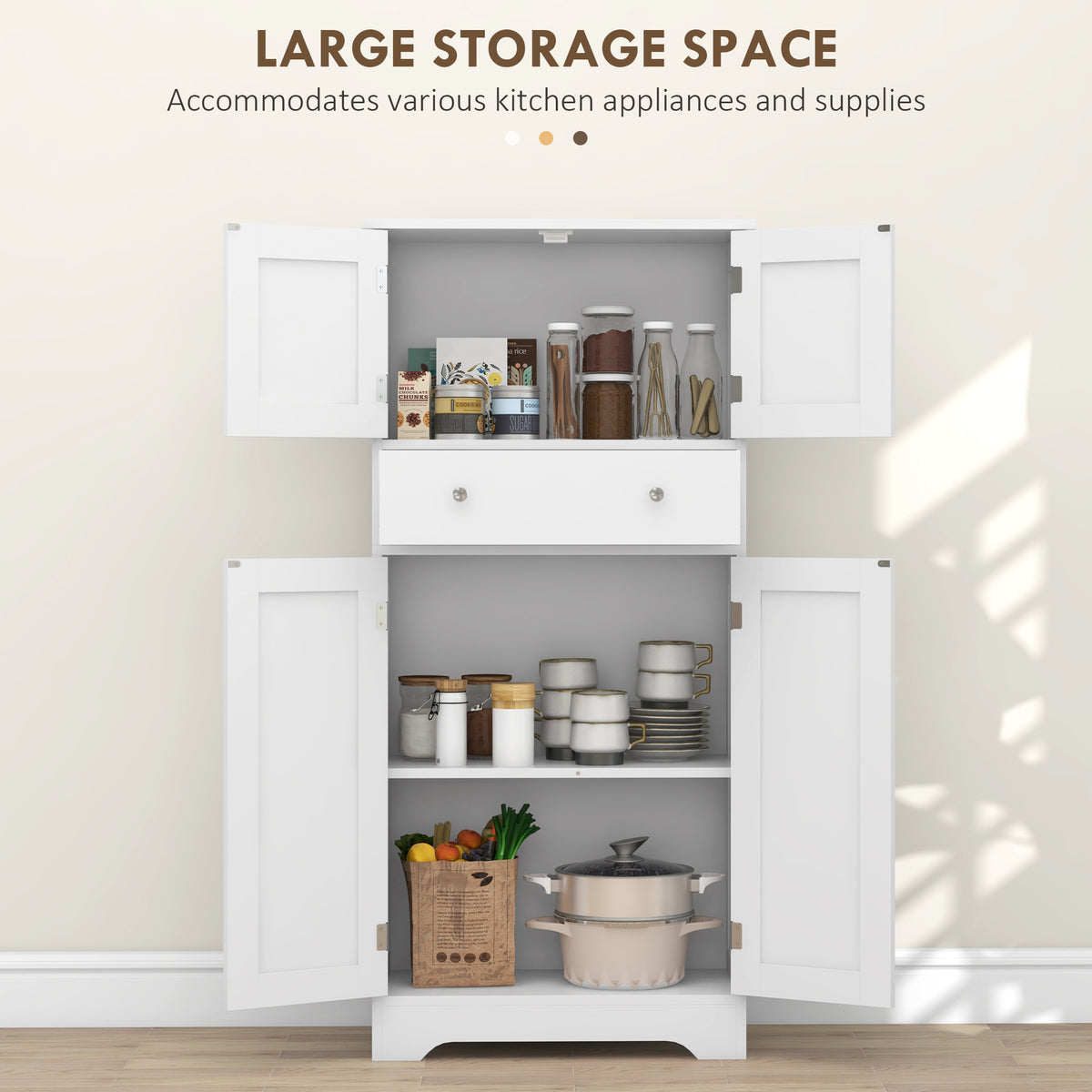 50.4" Modern Kitchen Pantry Cabinet - White 4-Door Drawer-Home Furnishings > Storage & Organization > Kitchen Pantry Cabinets-DECOROLALA