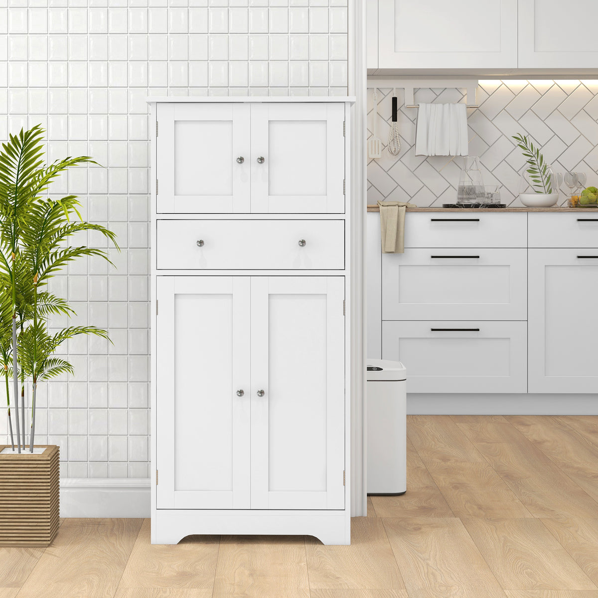 50.4" Modern Kitchen Pantry Cabinet - White 4-Door Drawer-Home Furnishings > Storage & Organization > Kitchen Pantry Cabinets-DECOROLALA